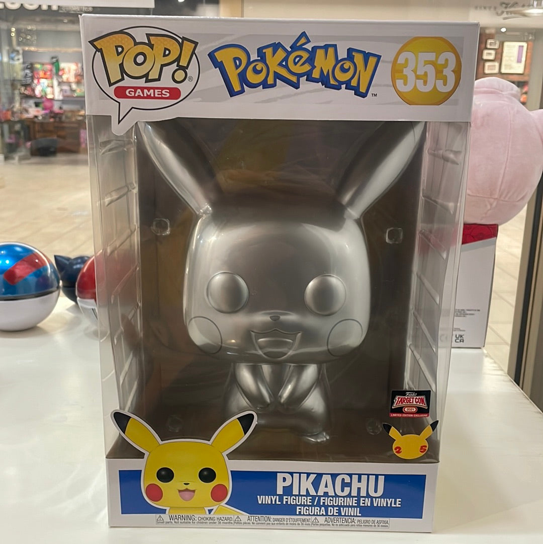 Funko Pop! Pokémon: Pikachu Jumbo 10” 25th Anniversary (Metallic) #353 Target Con